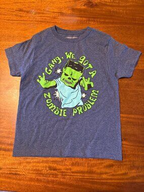 Minecraft Movie Kids Blue "Gang We Got A Zombie Problem!" T-Shirt Small Cotton B